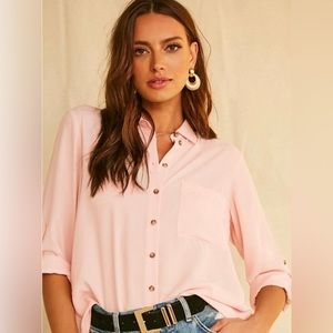 136 | Forever 21 Blush Pink Crepe Button-Front Shirt - Career Portofino - Small